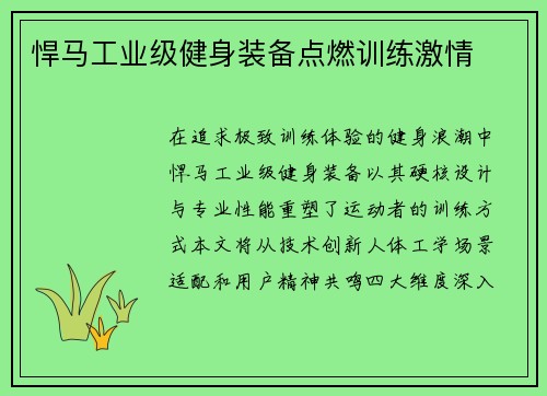 悍马工业级健身装备点燃训练激情