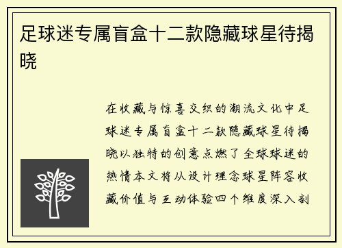足球迷专属盲盒十二款隐藏球星待揭晓